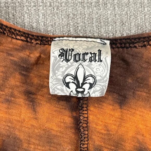 Vintage Grunge Long Tank Top Orange Tie Dye Black Cross Rhinestone Bling Y2K - Picture 5 of 8